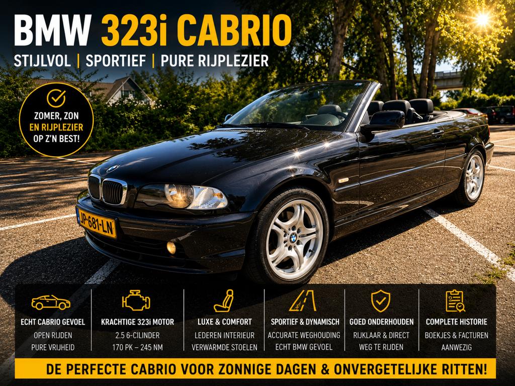 BMW 3-Serie 2.5 CI 323 Cabriolet AUT 2000 Zwart, Automaat, Achterwielaandrijving, Zwart, 2494 cc