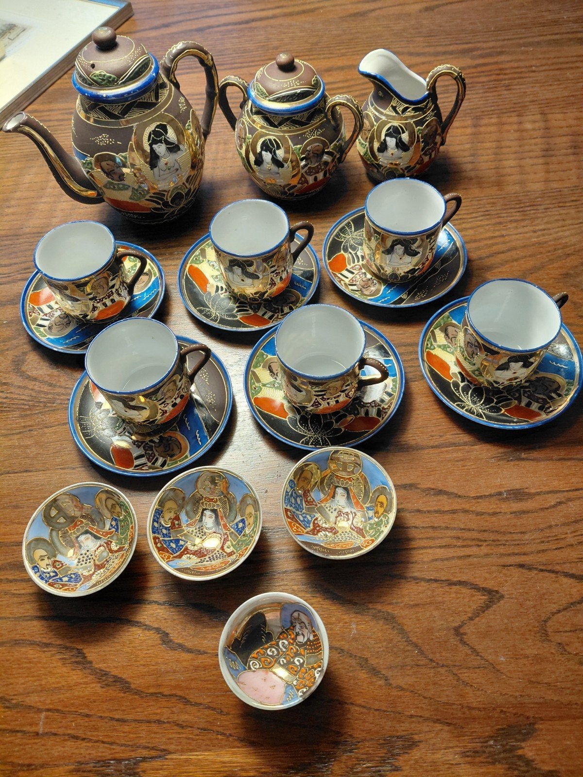 Vintage Japans Satsuma theeservies met 6 kopjes en schotels, Ophalen