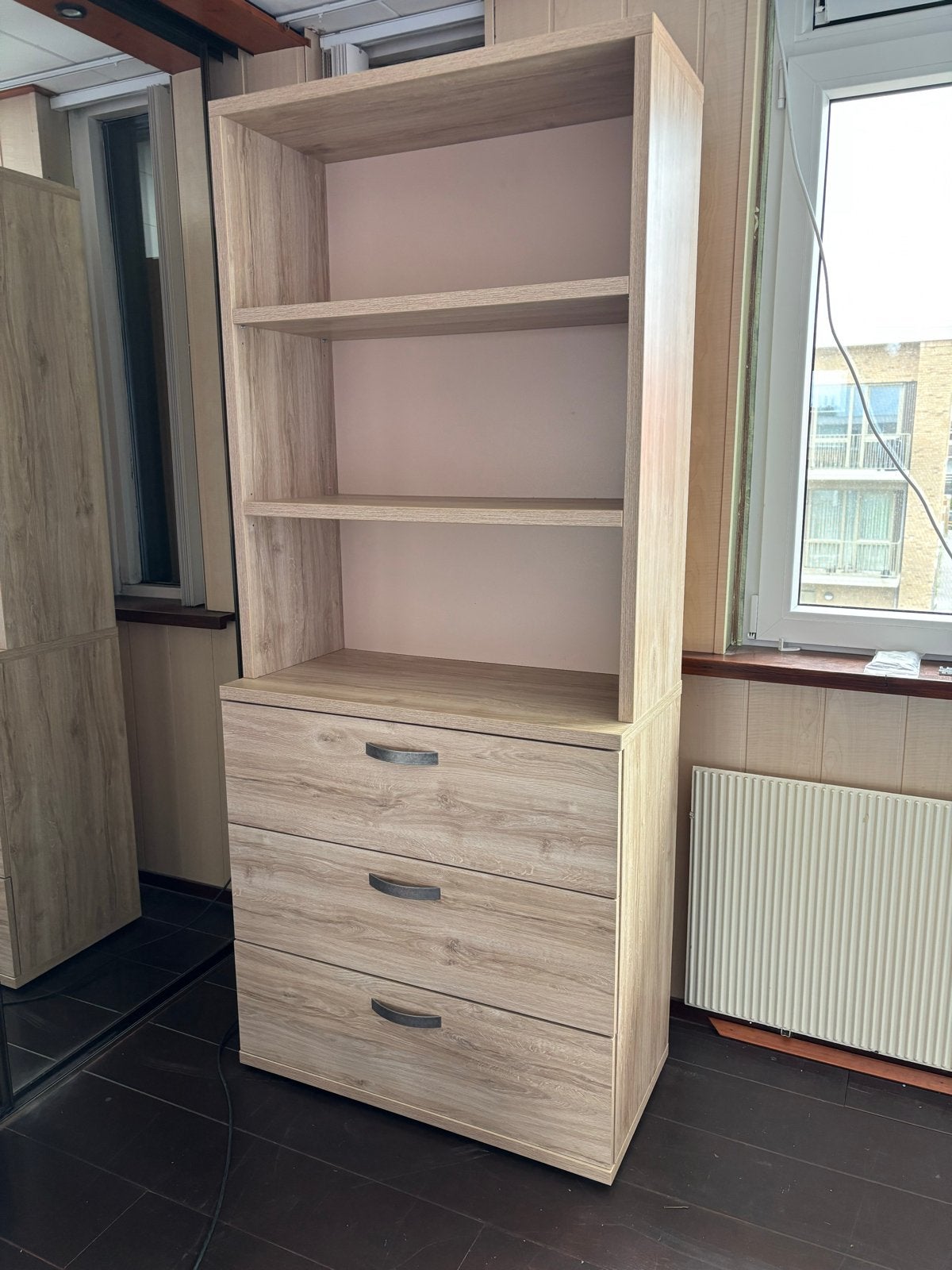 Complete Slaapkamer Set Eiken Look (bed, bureau, kast), Ophalen, Gebruikt, Eenpersoons