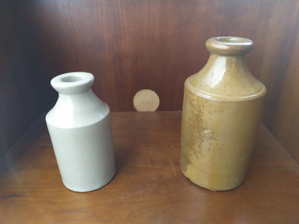 Twee keer inktpot fles gres (steengoed) Frankrijk 19e eeuw, Antiek en Kunst, Ophalen of Verzenden