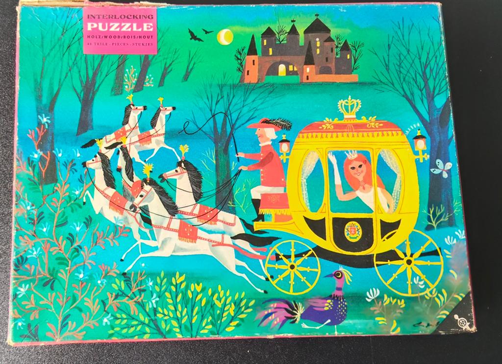 Vintage Ravensburger Houten Puzzel Assepoester, Ophalen of Verzenden, 10 tot 50 stukjes, Gebruikt, Van hout