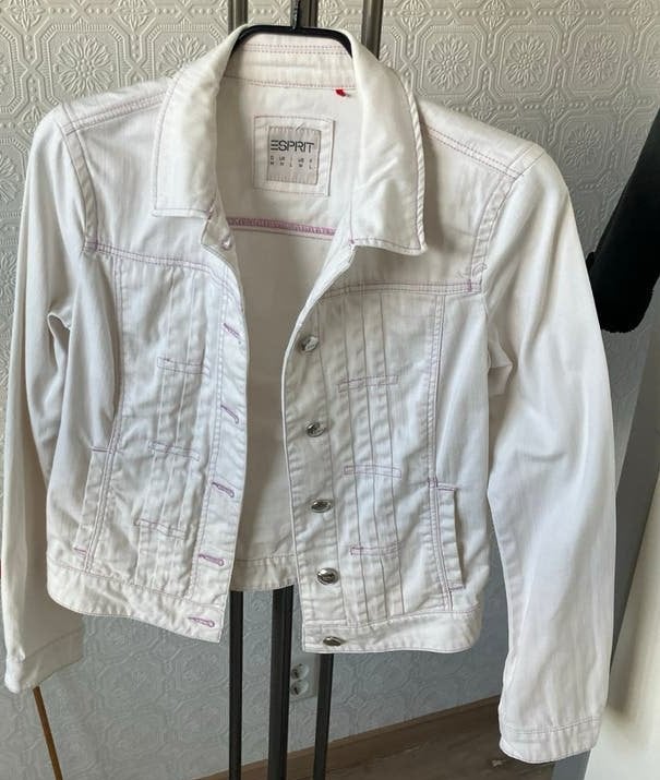 Esprit spijkerjack wit met roze stiksels, mt M, Ophalen of Verzenden, Gedragen, Maat 38/40 (M), Wit