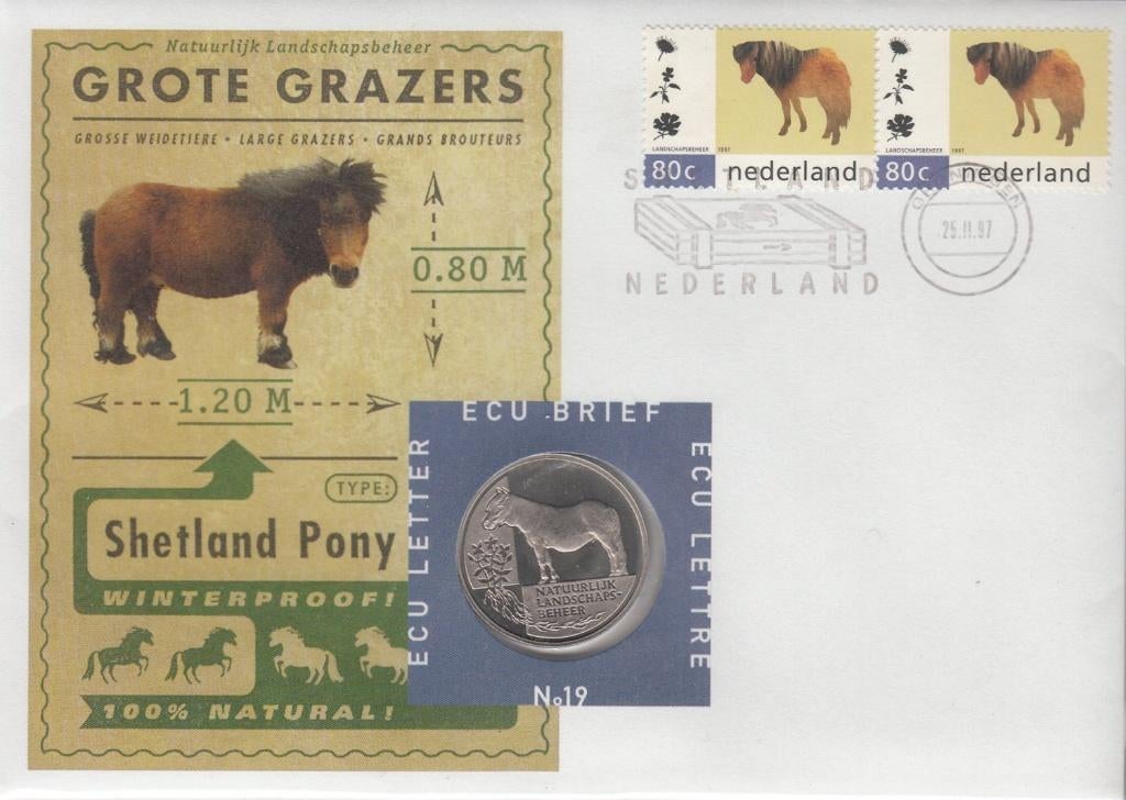 Nederland ECU brief No. 19 Natuurlijk Landschapsbeheer 1997, Postzegels en Munten, Ophalen of Verzenden, Overige materialen, Nederland