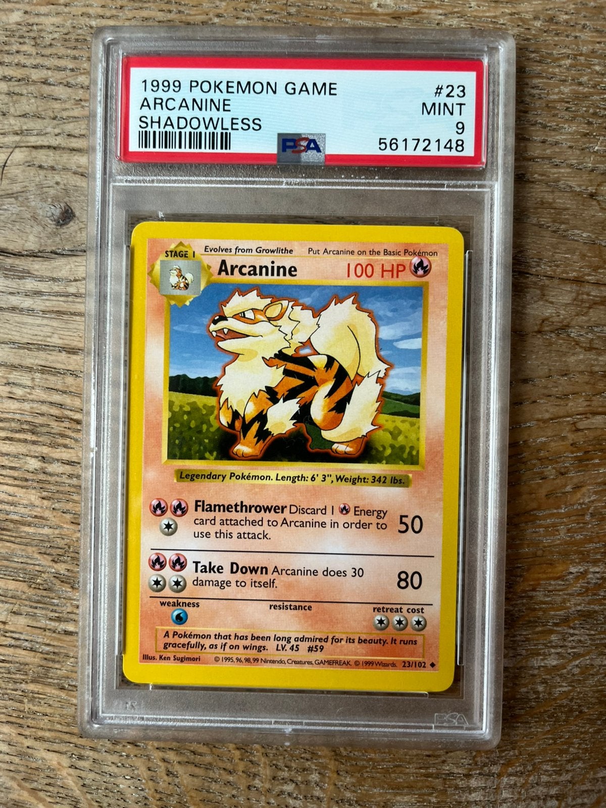 Arcanine [PSA 9 + Shadowless] - Base Set 1999, Hobby en Vrije tijd, Verzamelkaartspellen | Pokémon, Ophalen of Verzenden, Zo goed als nieuw