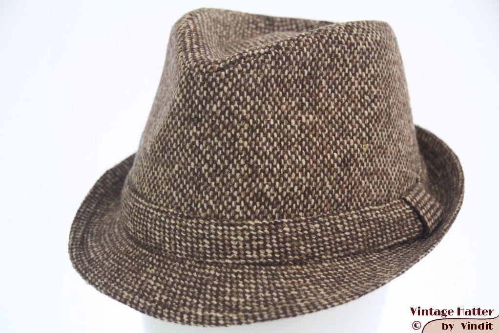 Gleufhoed Trilby Hawkins tweed-stijl bruin beige 57, 58, 59, Hoed, Nieuw, Heath Road, Skegness Lincolnshire (UK), Ophalen of Verzenden