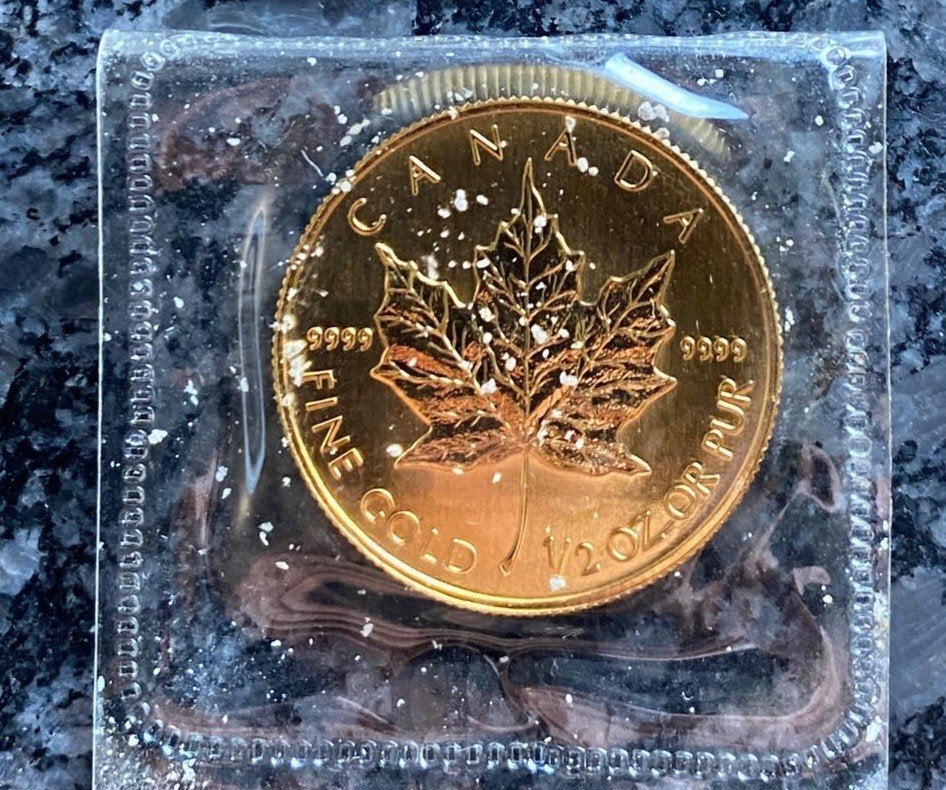 halve ounce maple leaf 999.9 goud 1995, Ophalen of Verzenden, Goud