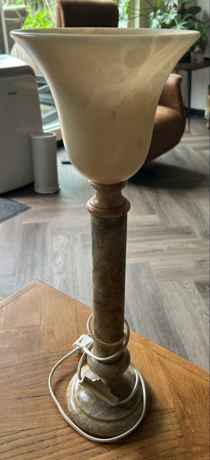Vintage Marmeren Spaanse Tafellamp - Klassiek Design, Huis en Inrichting, Lampen | Tafellampen, Beige, Gebruikt, Overige merken