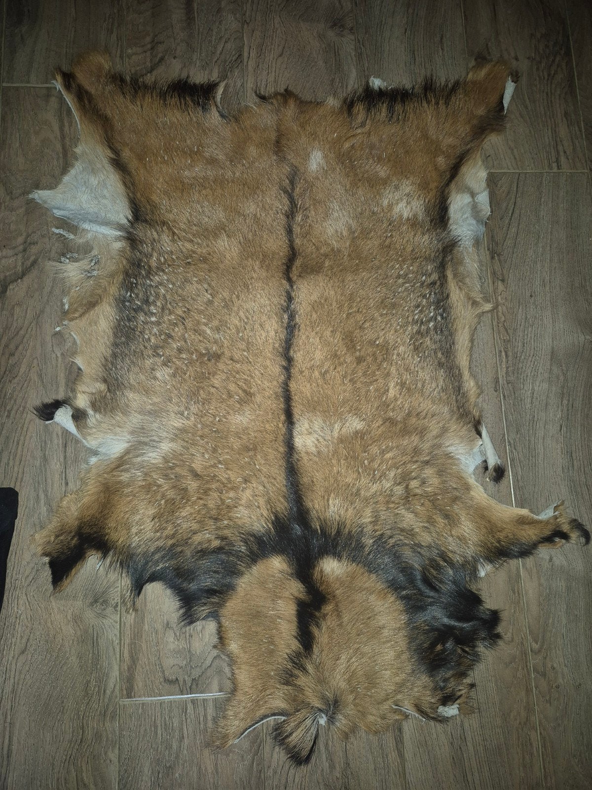 Decoratief geitenvel kleed - Bruin/Zwart, Gebruikt, 100 tot 150 cm, Rustiek, Natuurlijk, Bohemian, Zwart