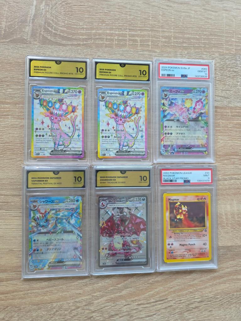 PSA 10 Pokémon kaarten Espeon ex Charizard ex Vaporeon vinta, Ophalen of Verzenden, Nieuw, Meerdere kaarten
