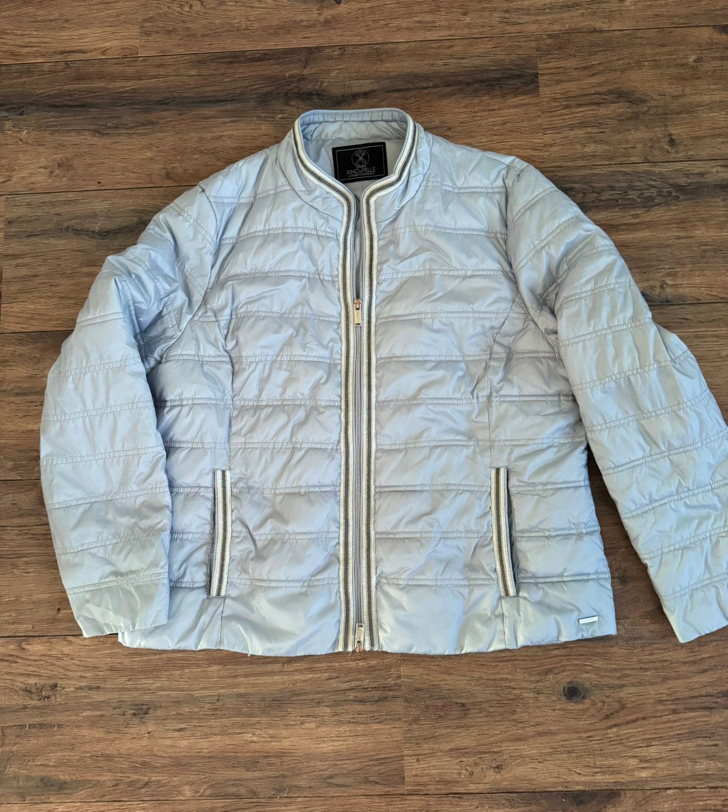 Rino & Pelle gewatteerd jas prachtig parelmoer ijsblauw L/XL, Ophalen of Verzenden, Zo goed als nieuw, Maat 42/44 (L), Blauw
