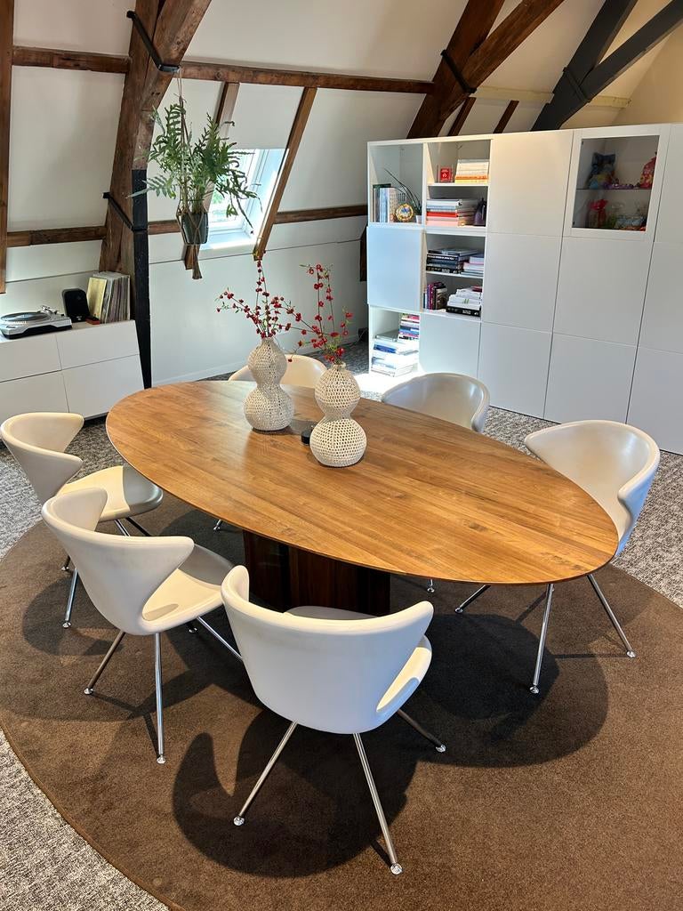 Ovale design vergadertafel/eettafel met 6 stoelen, Huis en Inrichting, Tafels | Eettafels, Ophalen, Gebruikt, 100 tot 150 cm, 200 cm of meer