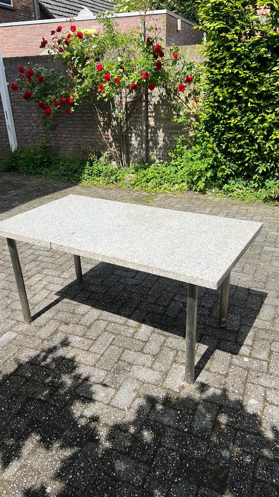 Graniet stenen tafel blad met roestvrijstalen onderstel, Ophalen, Gebruikt, Rechthoekig, Rvs
