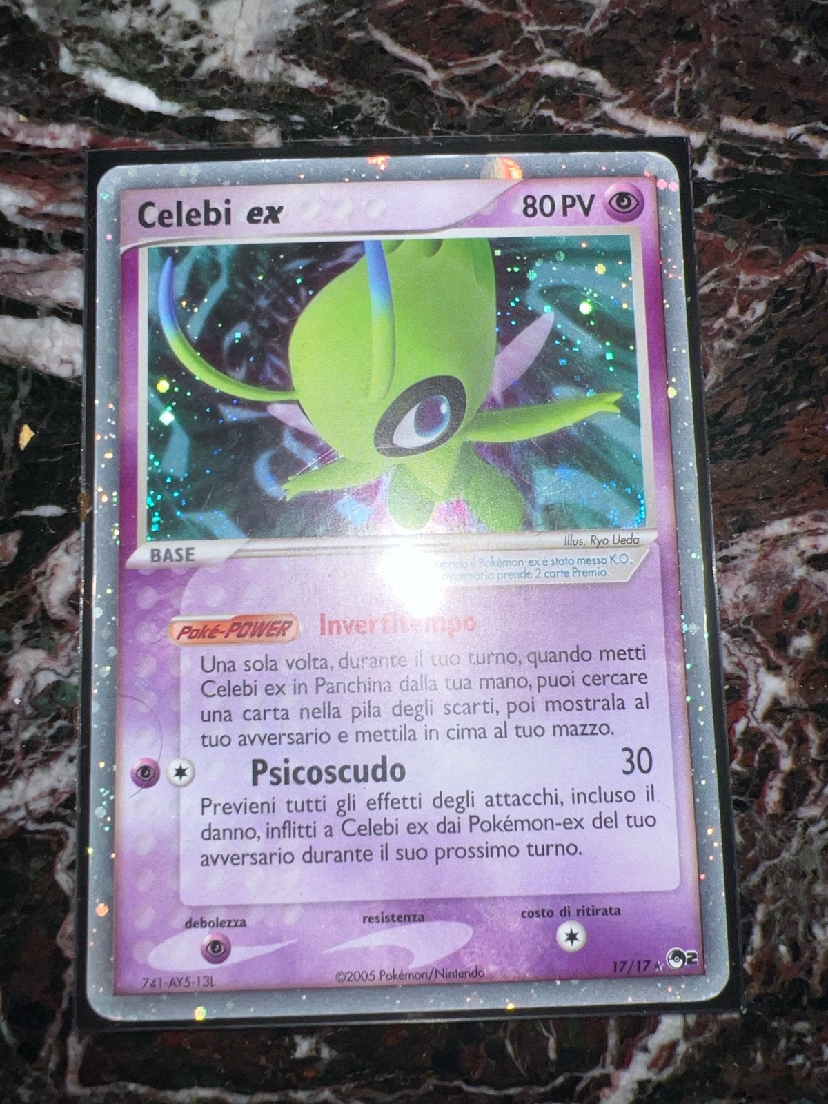 Celebi ex 17/17 Italiaanse Pokémon kaart, Ophalen, Zo goed als nieuw, Losse kaart, Foil