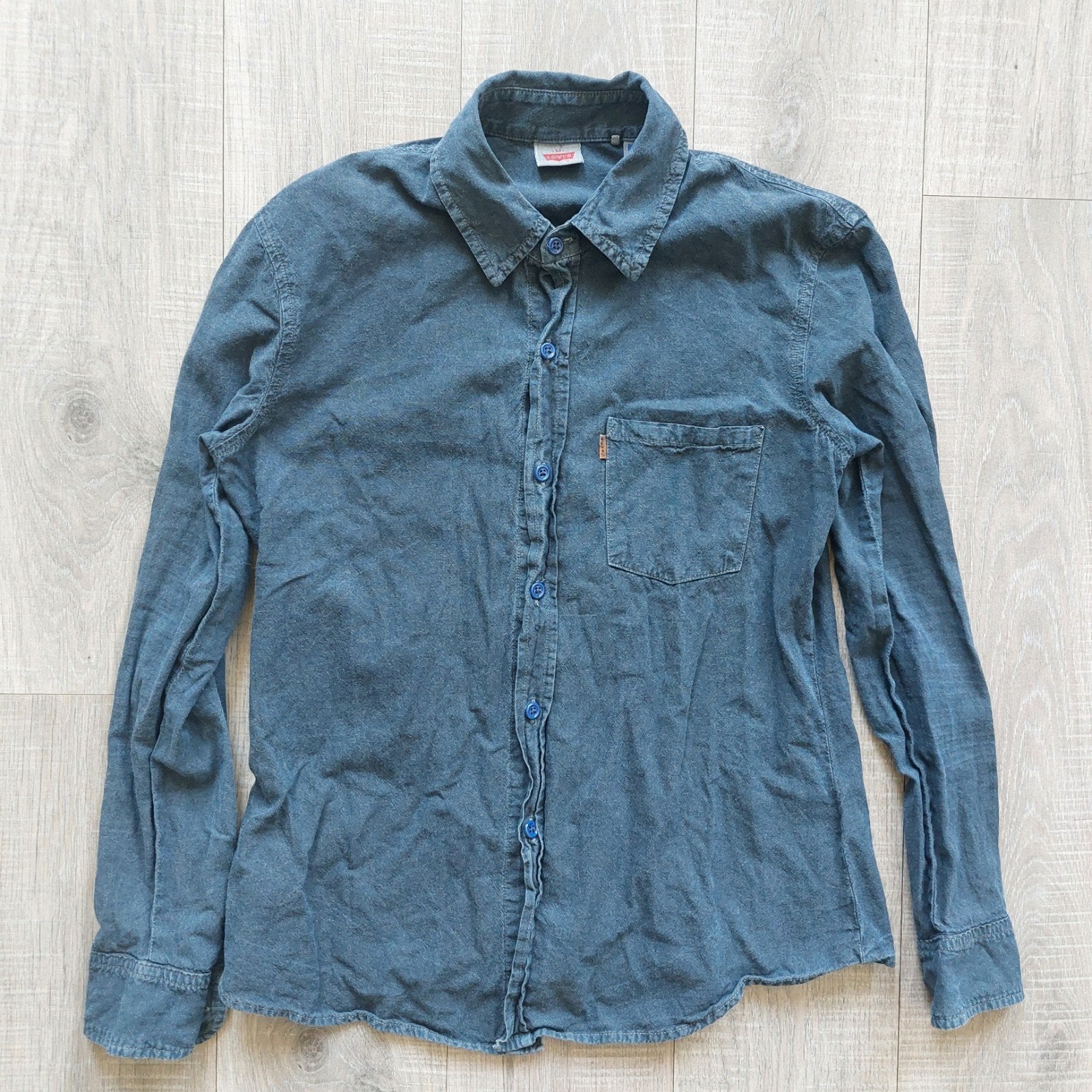 Levis Vintage Clothing USA orange Big E shirt, Ophalen of Verzenden, Gedragen, Blauw, Levi’s