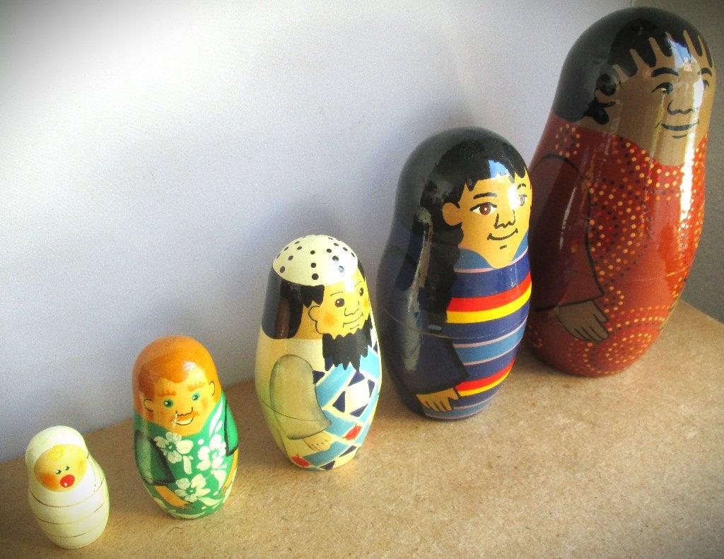 Matrousjka Poppen~5 Mannen~oa Baby~Nestpoppen hout, Ophalen of Verzenden, Zo goed als nieuw