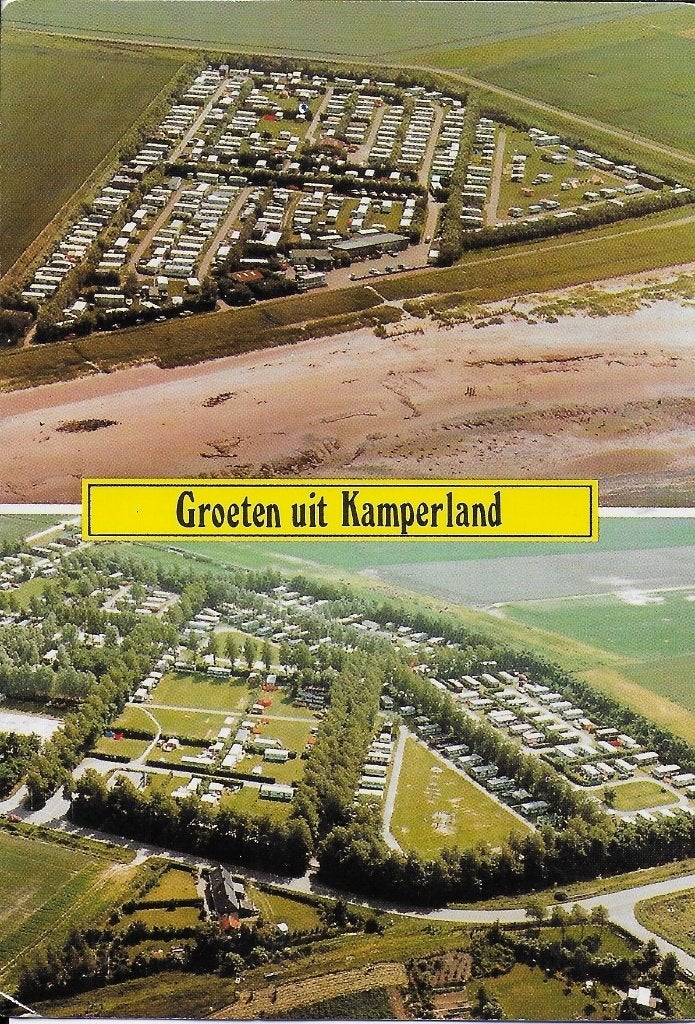 V21 Gelopen ansichtkaart groeten uit kamperland, Ophalen of Verzenden, 1980 tot heden, Gelopen