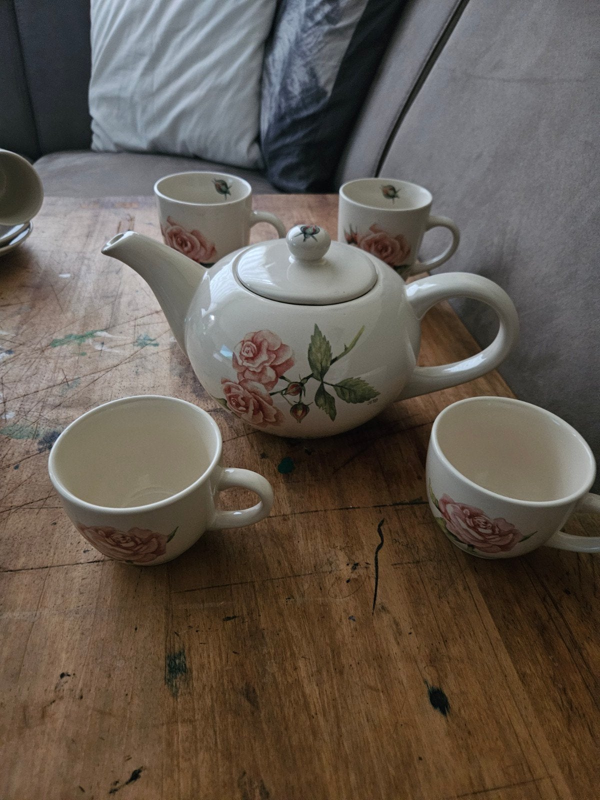 Jet by Ter Steege theepot met 4 kopjes - rozenmotief, Ophalen