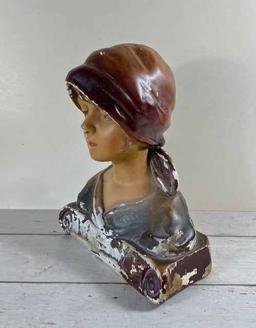 Buste Belle Epoque jonge vrouw met hoofddoek, Gips, Buste, Ophalen of Verzenden, 20 - 50 cm