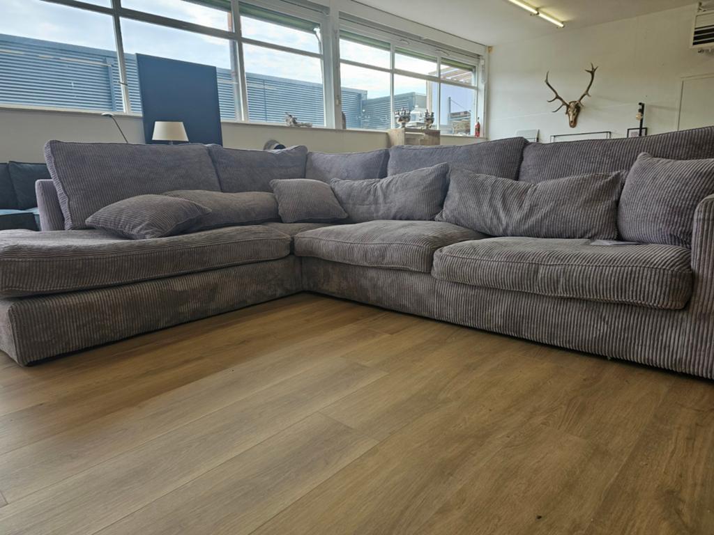 Hoekbank - Ribstof - Grijs, 125 cm of meer, 125 cm of meer, Zo goed als nieuw, Info@homefriesland.nl