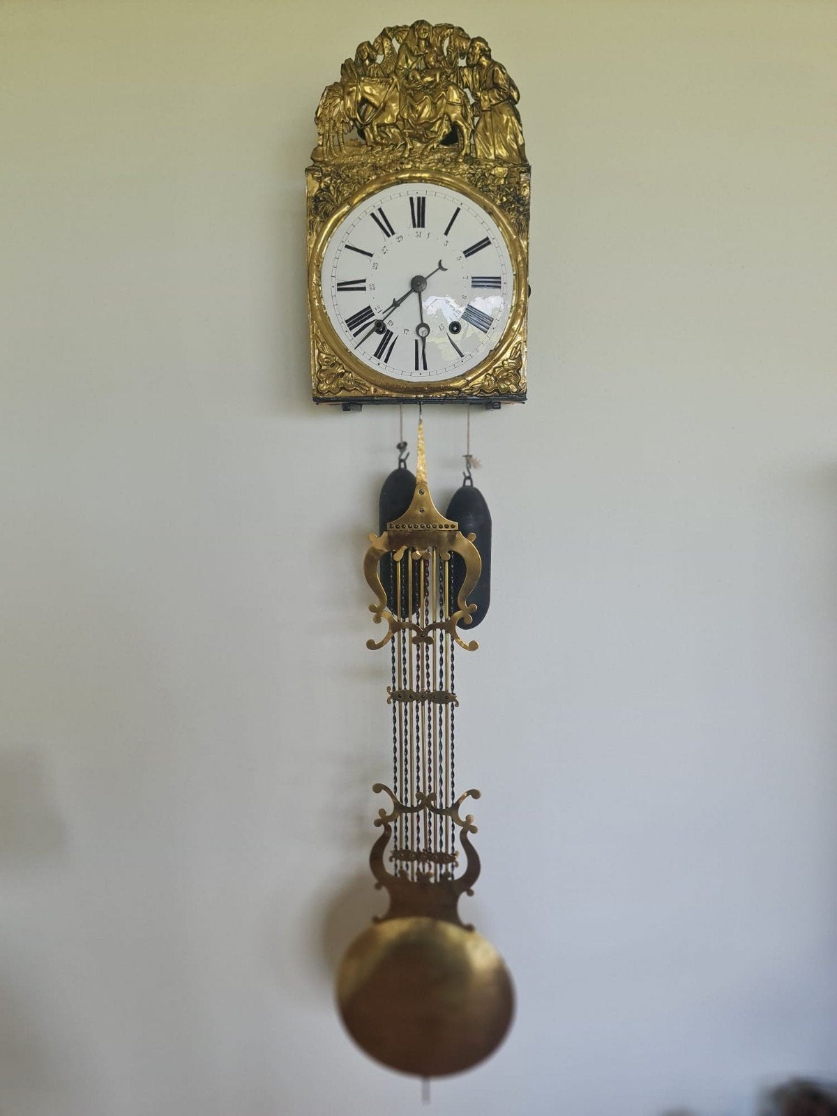 Antieke Klok met Messing Kast 2 gewichten, Antiek en Kunst, Antiek | Klokken, Ophalen