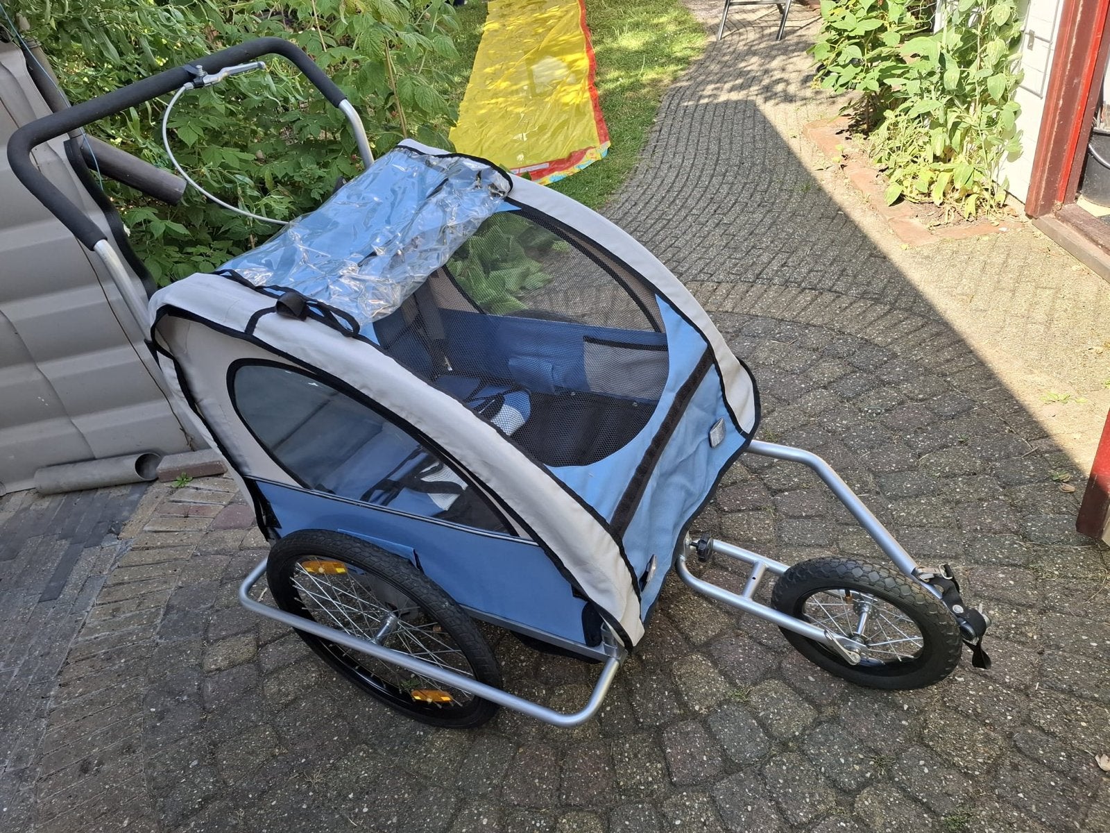 Kinderfietskar / Hondenkar - Blauw en Grijs, Ophalen, Gebruikt, Opvouwbaar, Kinderkar