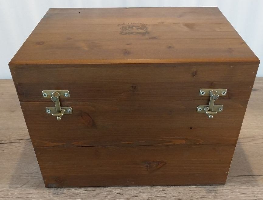 Vintage houten drankkist wijnkist Giori Trentino & beslag, Ophalen, Minder dan 50 cm, Gebruikt, Minder dan 50 cm