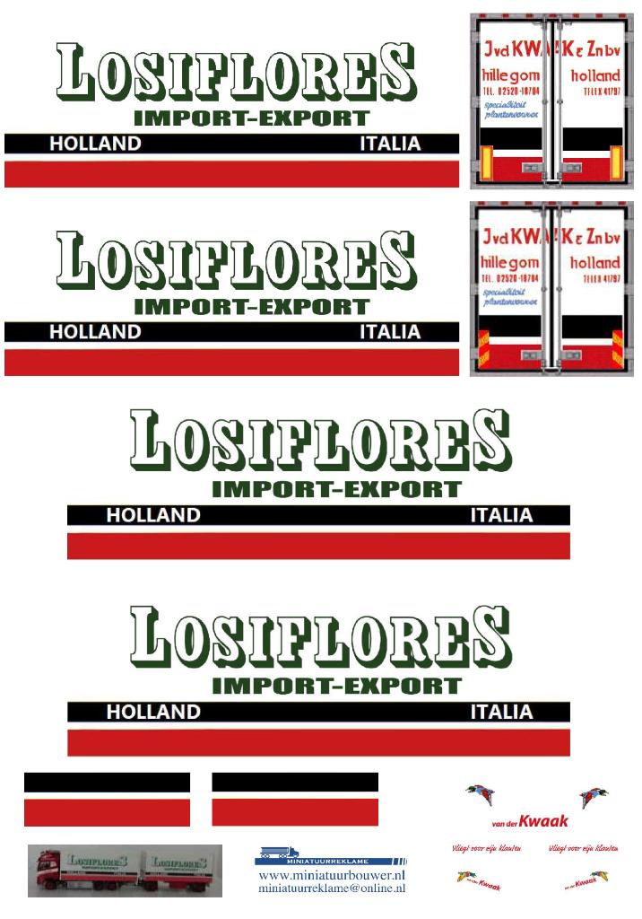 Vrachtauto decal 1:50 v/d Kwaak Hillegom (combi) Losiflores, Hobby en Vrije tijd, Modelauto's | 1:50, Verzenden, Nieuw, Bus of Vrachtwagen