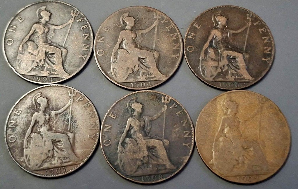 Engeland 6 x Penny Edward VII  1904-1909, Ophalen of Verzenden, Overige landen, Setje