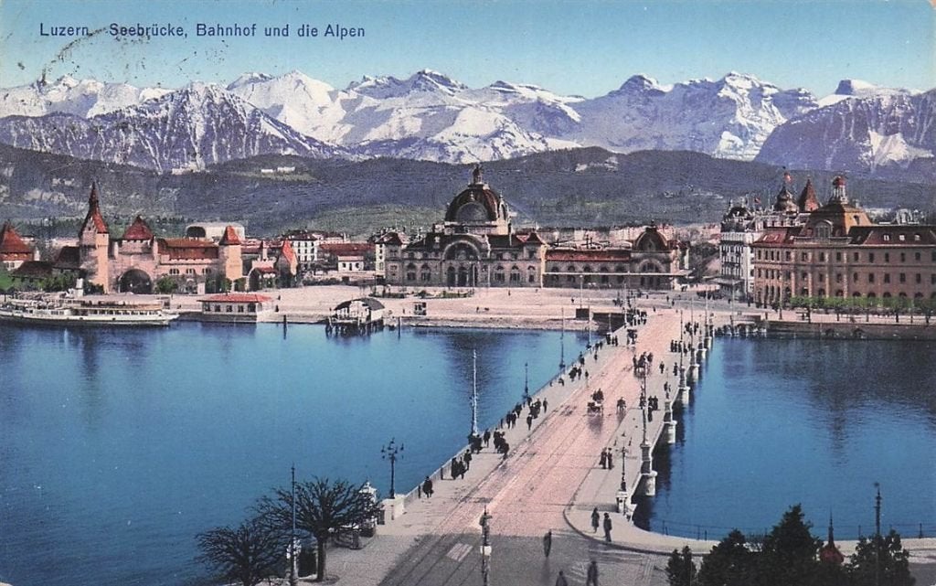 702-464-005 Luzern Seebrücke Bahnhof Und Die Alpen, Ophalen of Verzenden, Voor 1920, Overig Europa