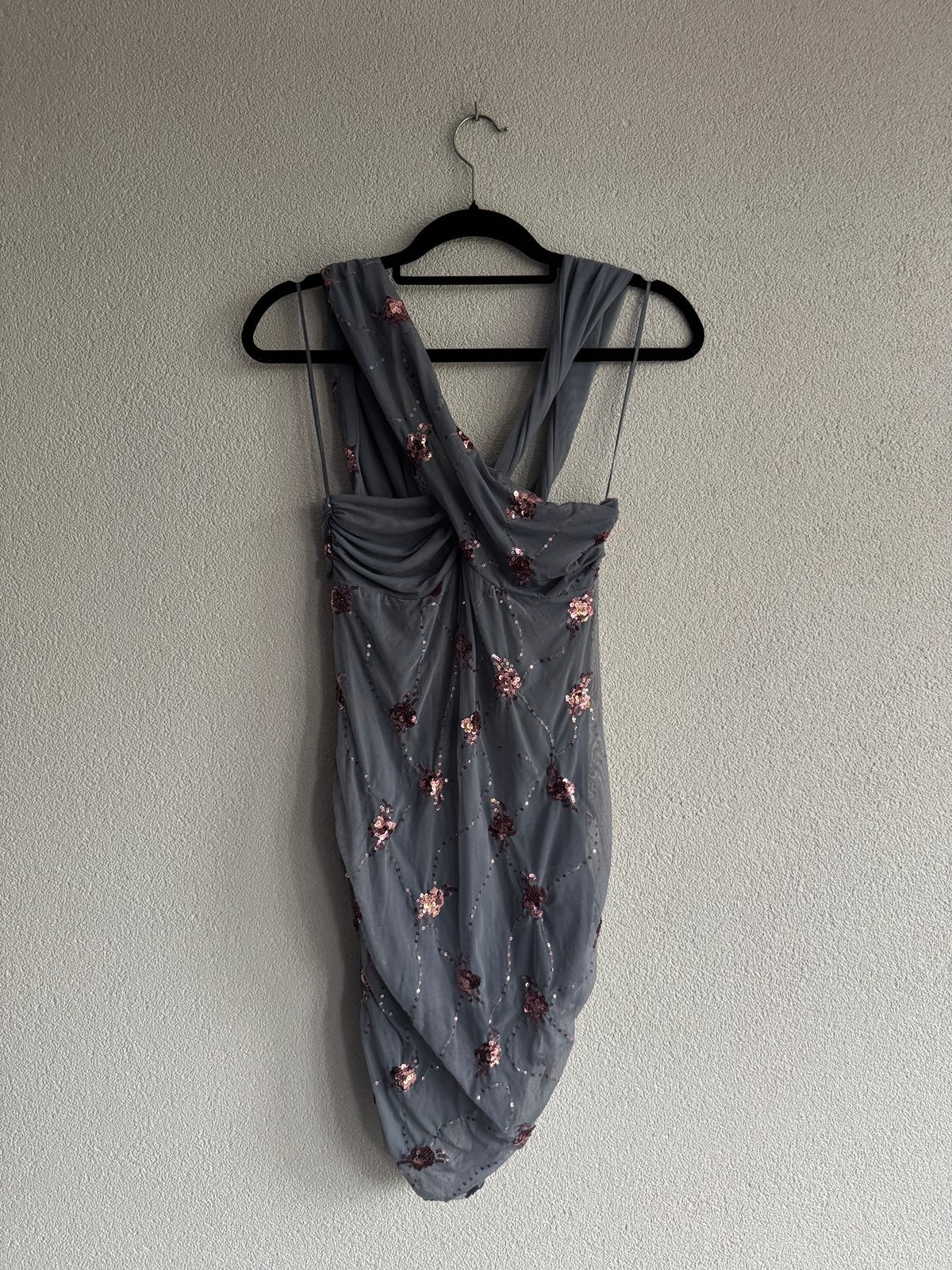 Zara lichtblauwe mesh korte jurk met pailletten, Blauw, Zara, Maat 42/44 (L), Nieuw