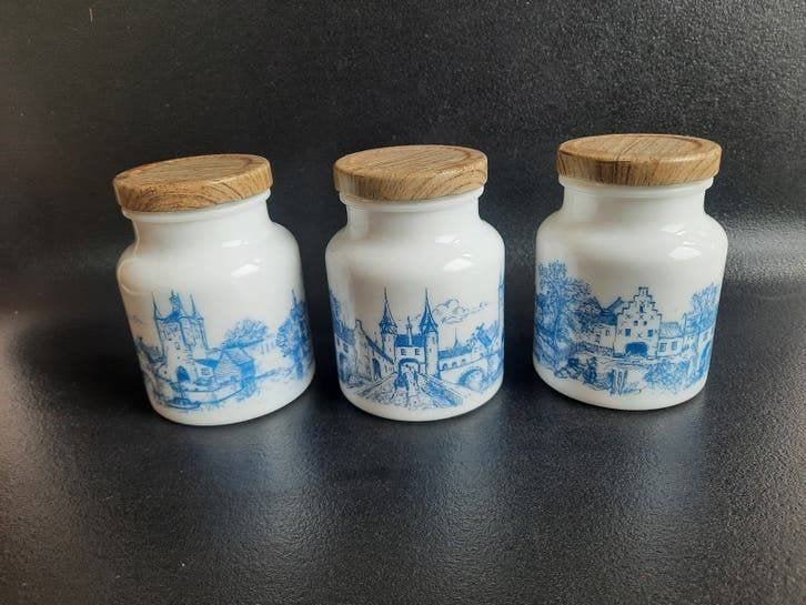 kruidenpotjes - mosterdpotjes van melkglas . set van 3, Ophalen of Verzenden