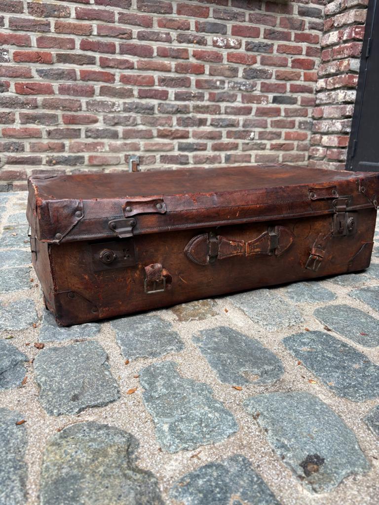 Antieke Leren Reiskoffer / Kist, Ophalen