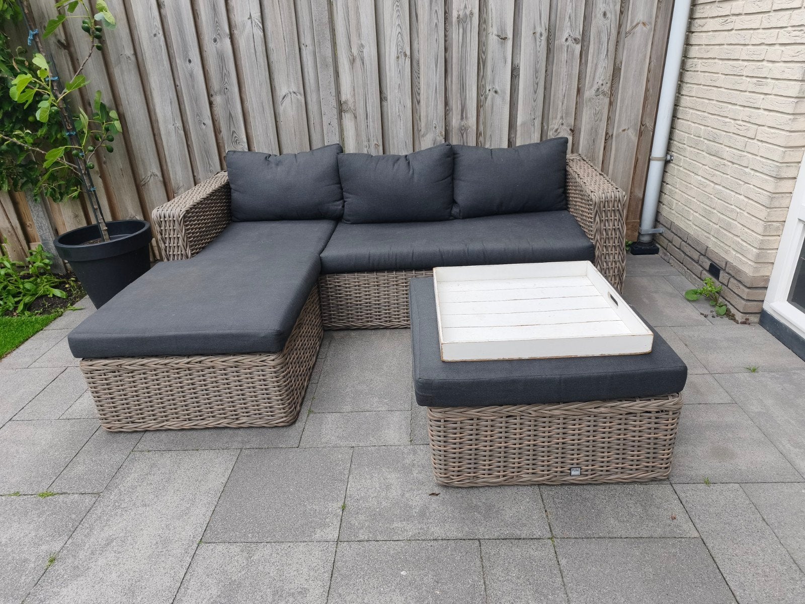Pure loungeset, ligdeel,hocker, kussens en Raffles afdekhoes, Tuin en Terras, Tuinsets en Loungesets, Ophalen, 4 zitplaatsen, Gebruikt