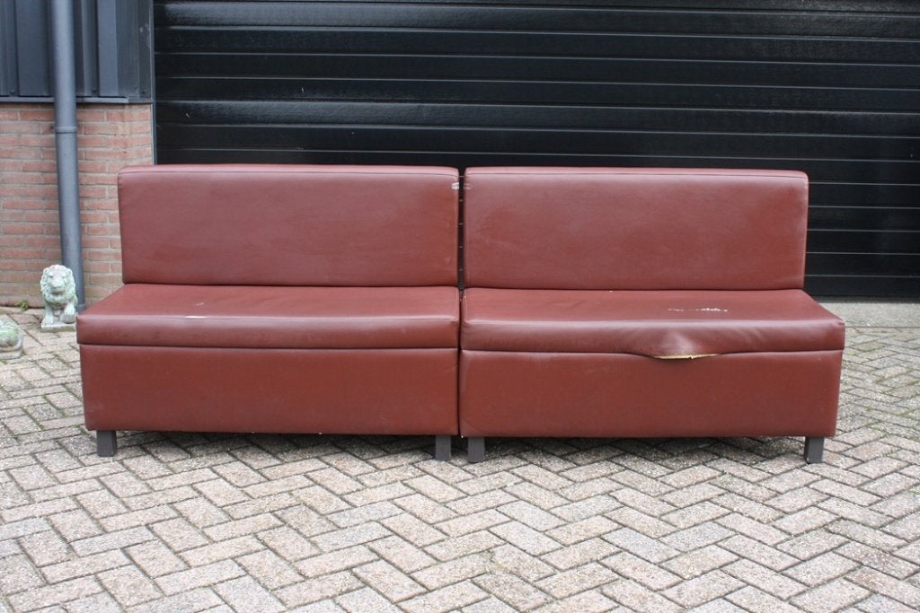Lange eetkamerbank wandbank (6 delen) horeca mancave skai, Ophalen, Gebruikt, Bruin, Leer