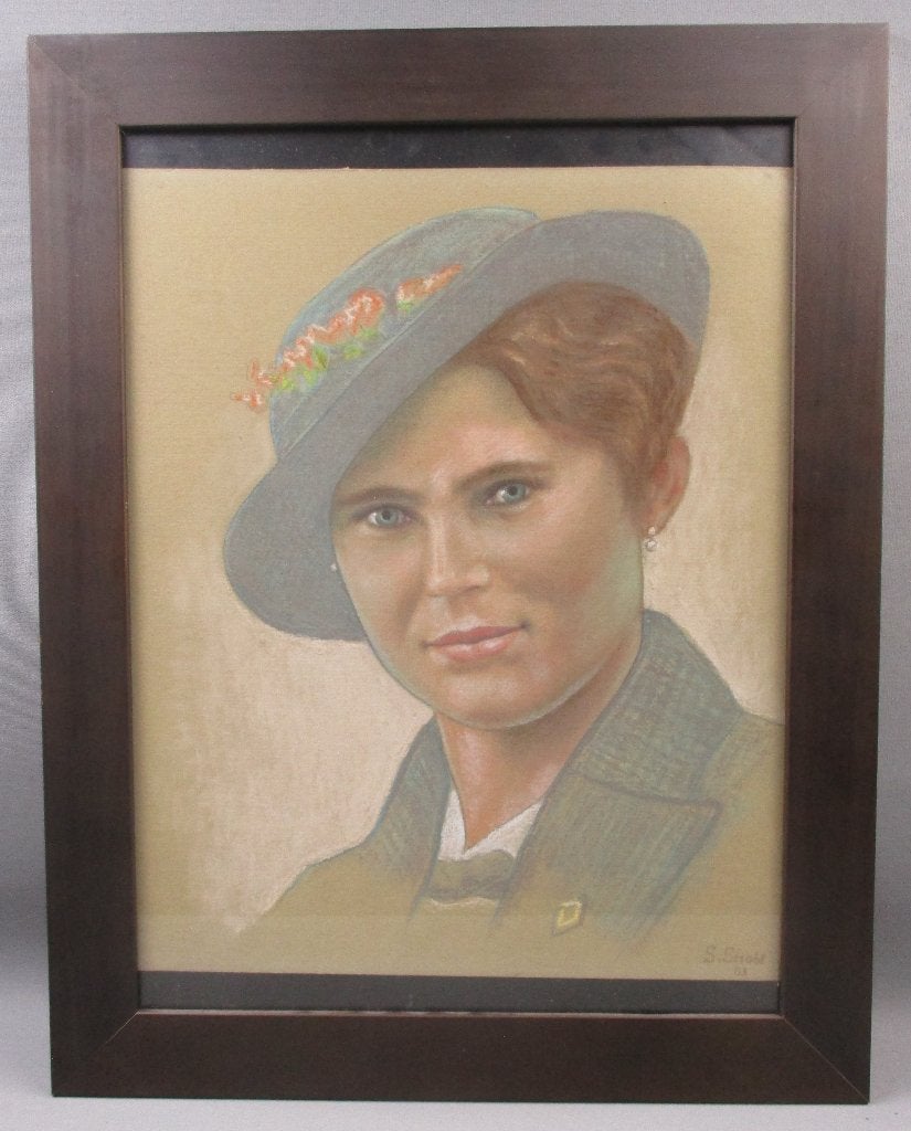 Portret tekening pastel gesigneerd S Strobl 83, Ophalen of Verzenden, Tekening, Pasteltekening, Gesigneerd