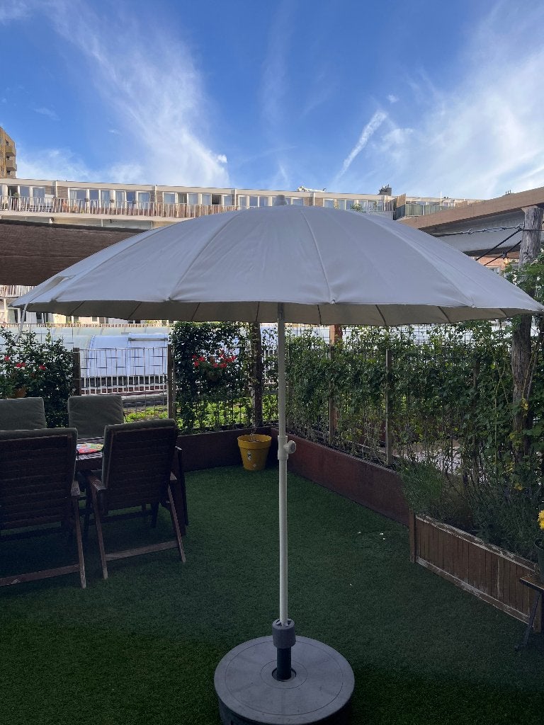 IKEA SAMSÖ parasol beige 200 cm kantelbaar met voet, Tuin en Terras, Parasols, Ophalen, Gebruikt, Kantelbaar, 1 tot 2 meter