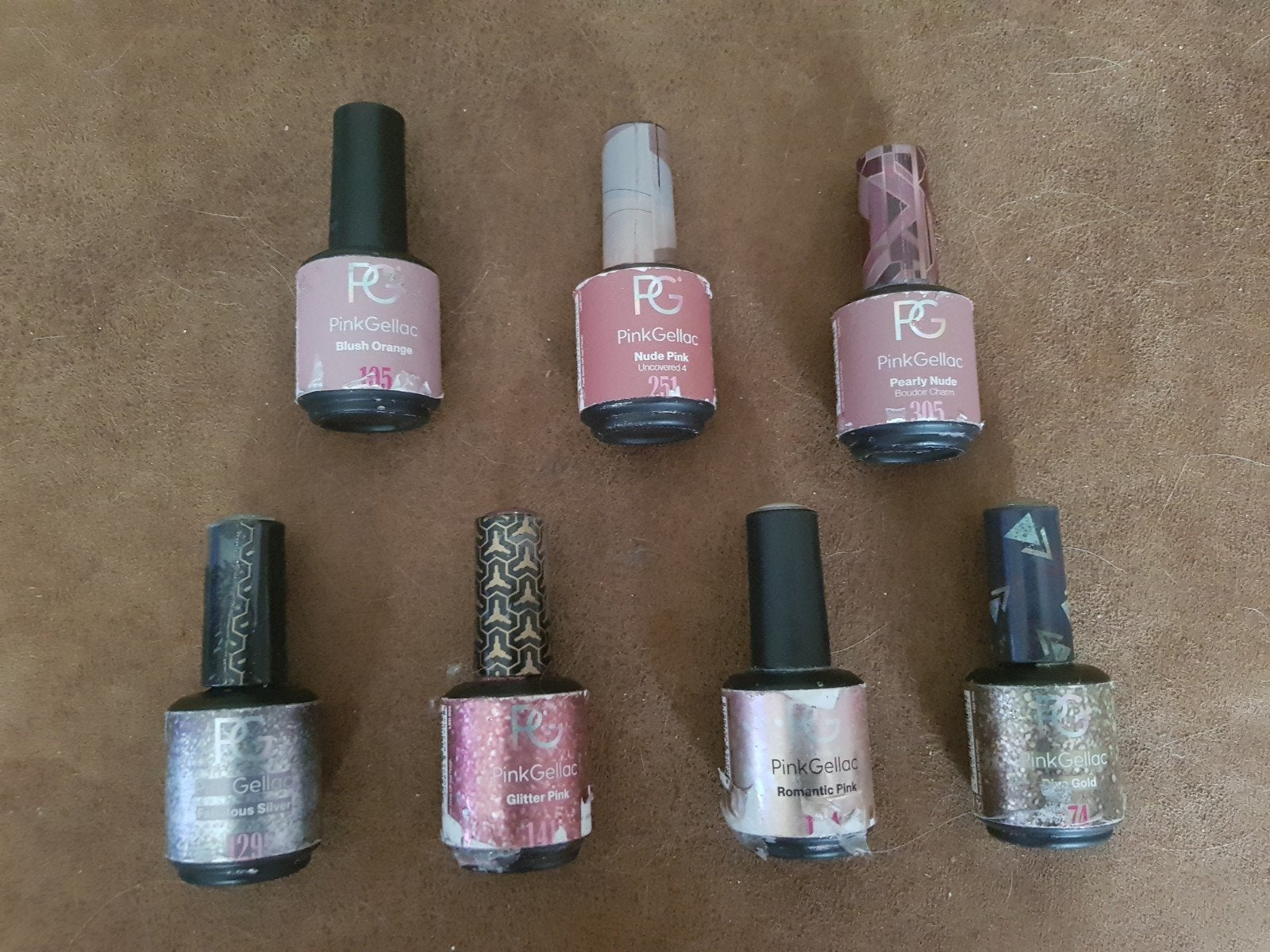 7 Pink Gellac Gellpolish kleuren 3 effen & 4 glitter, Ophalen of Verzenden, Zo goed als nieuw, Handen en Nagels, Make-up