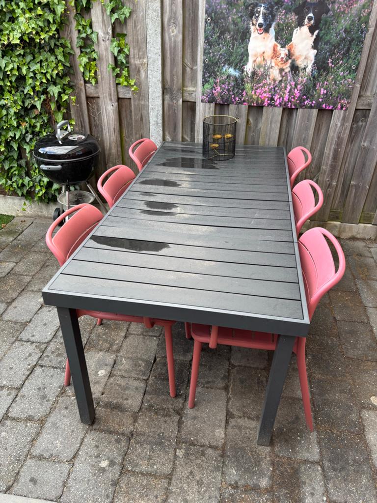 Tuinset: Tafel met 6 stoelen - Gebruikt, Tuin en Terras, Tuintafels, Ophalen, Gebruikt, Rechthoekig, Aluminium