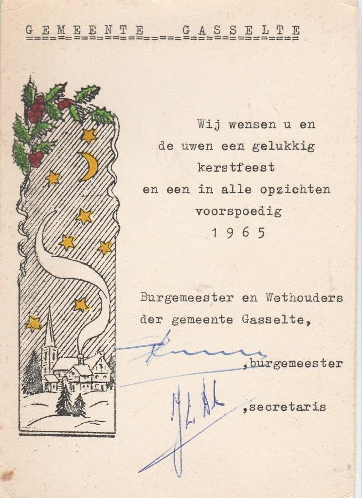 Gem. Gasselte (Dr.) nieuwjaarswens Burgemeester/Weth.1965, Verzenden, 1940 tot 1960, Ongelopen, Drenthe