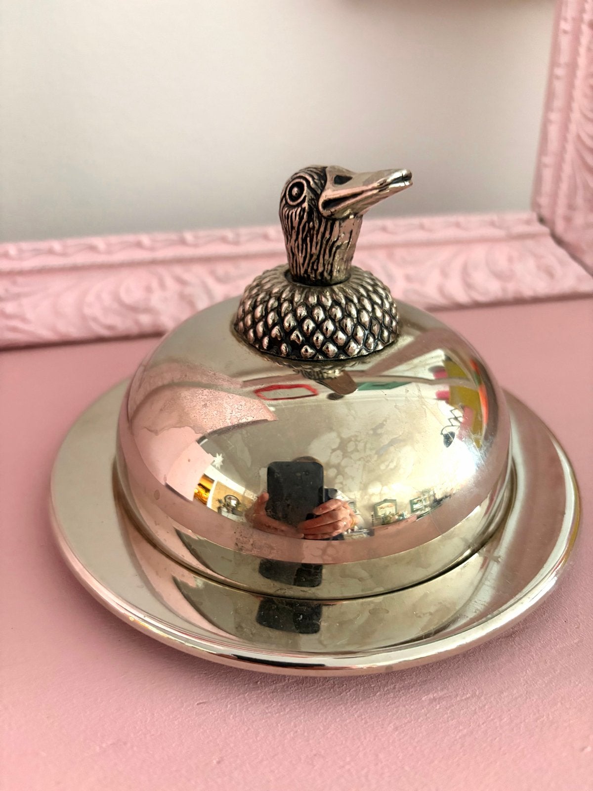 Zilverkleurig boterschaaltje met eendenhoofdje, Antiek en Kunst, Ophalen of Verzenden, Zilver
