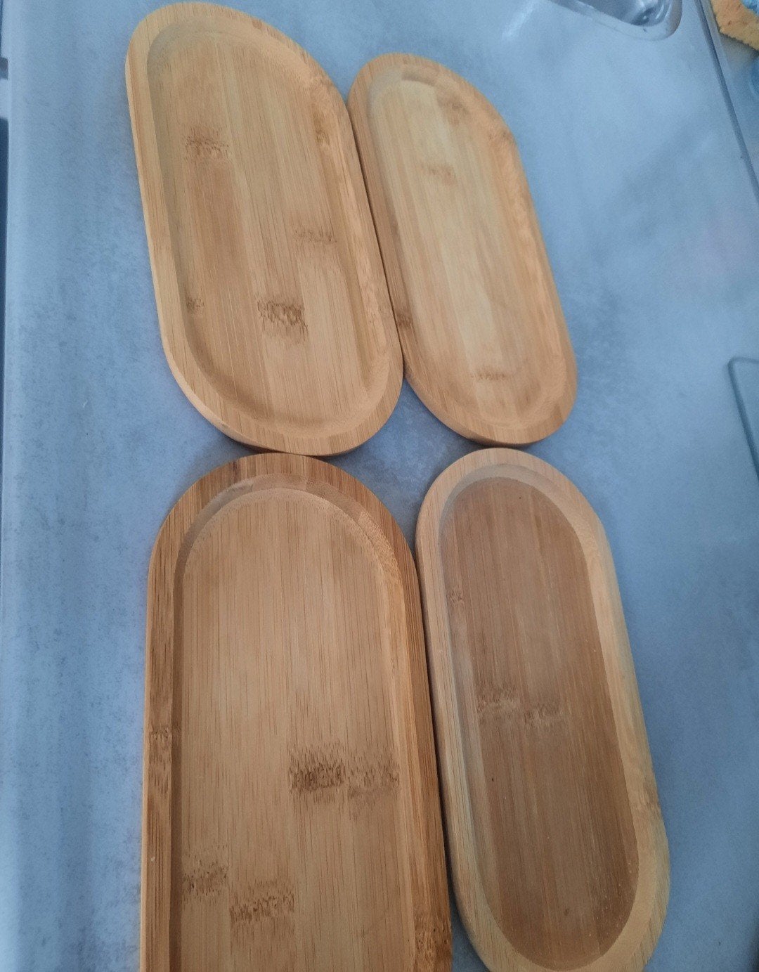 Set van 4 bamboe dienbladen - ovaal, Ophalen, Gebruikt, Met opstaande rand, Dienblad