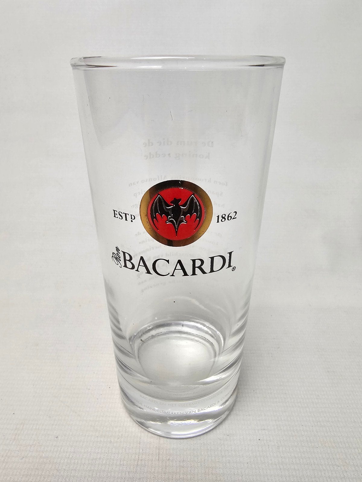 # Uniek BACARDÍ Rum glas - Kroonprins Alfonso verhaal, Ophalen of Verzenden, Zo goed als nieuw, Bierglas