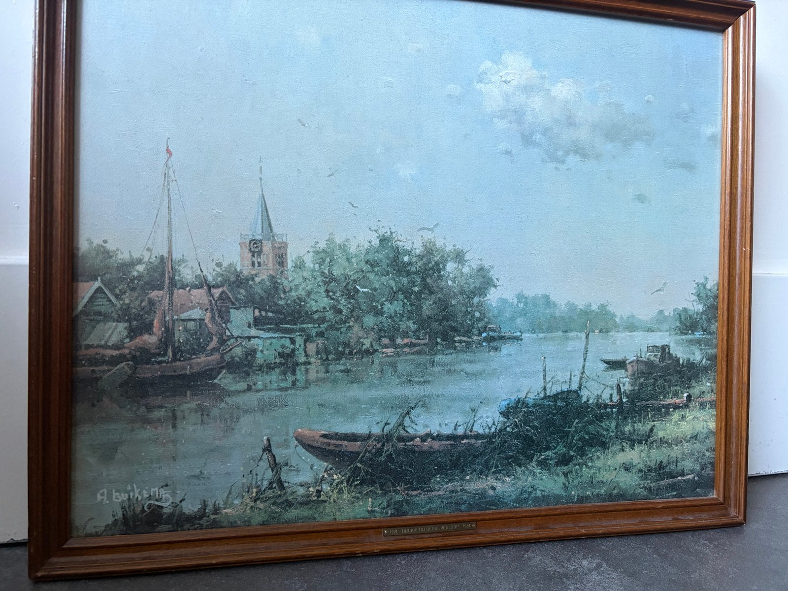 Schilderij A. Buikema - Dorpsgezicht aan het water, Doek, Overige technieken, Ophalen of Verzenden, Gesigneerd