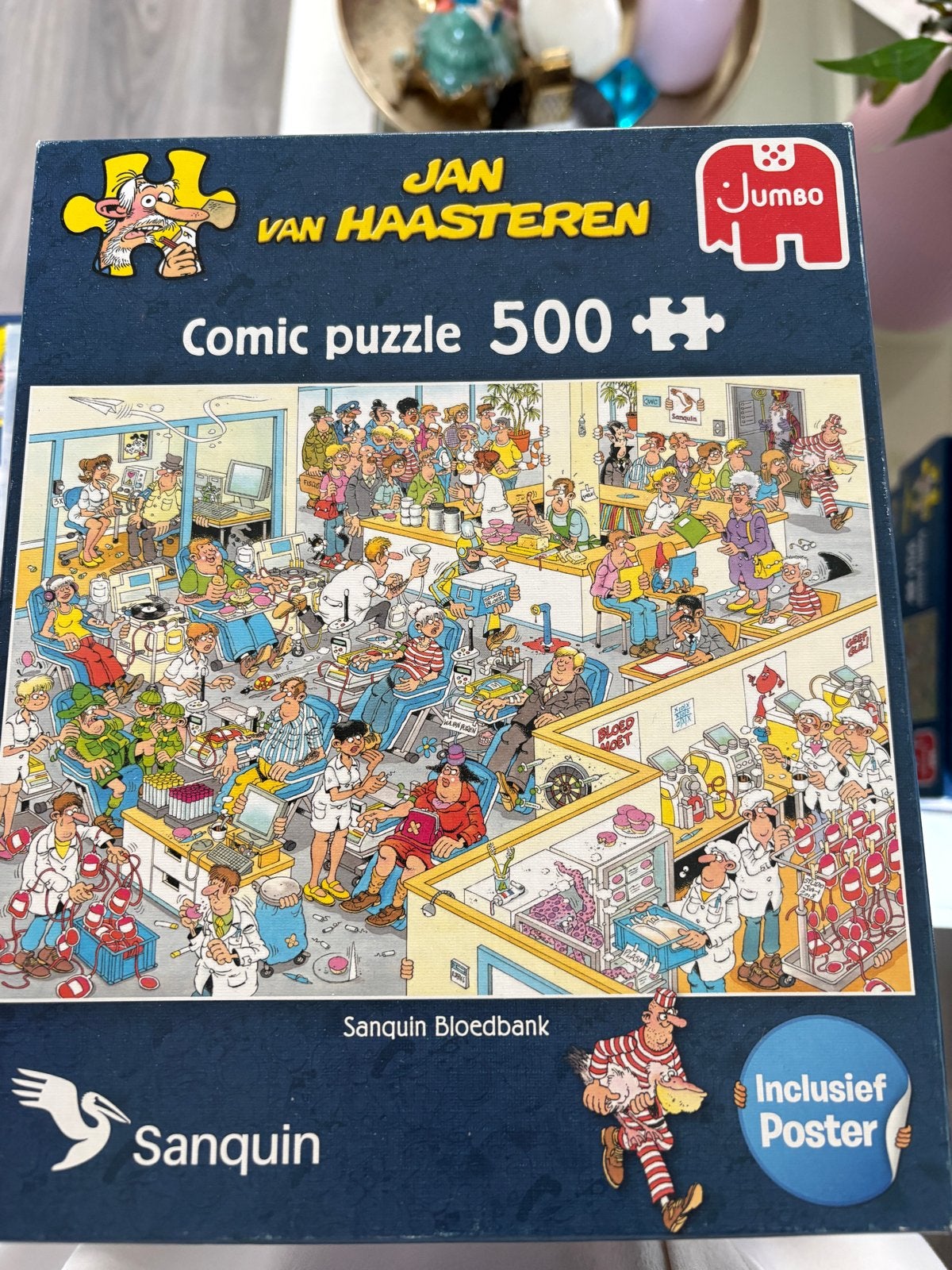 Jan van Haasteren Sanquin Bloedbank 500 stukjes, Ophalen of Verzenden, Minder dan 500 stukjes, Zo goed als nieuw, Legpuzzel