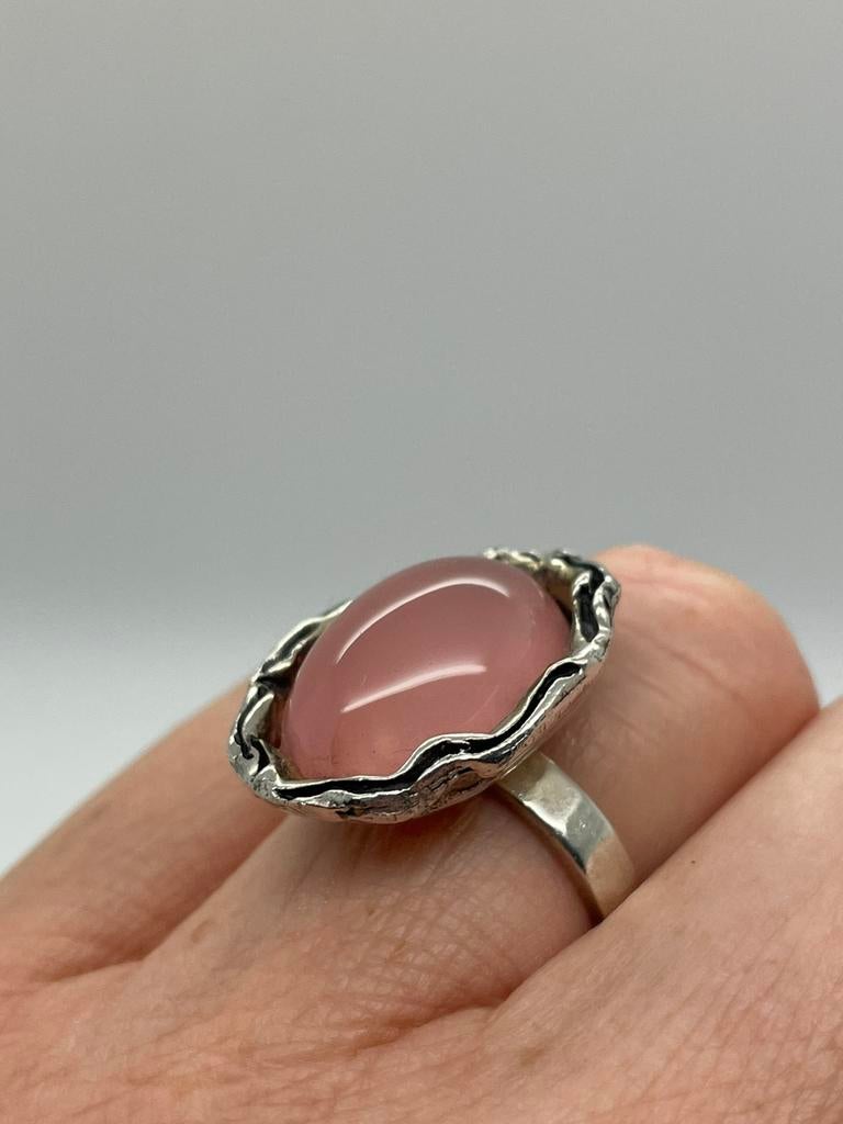 D792 Prachtige zilveren rozenkwarts ring maat 17, Sieraden, Tassen en Uiterlijk, Antieke sieraden, Ophalen of Verzenden, Zilver