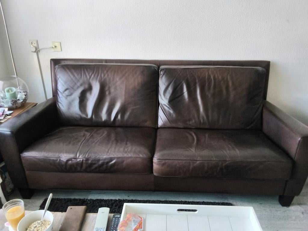 Leren bankstel., Huis en Inrichting, Ophalen, Gebruikt, Driepersoons, Rechte bank