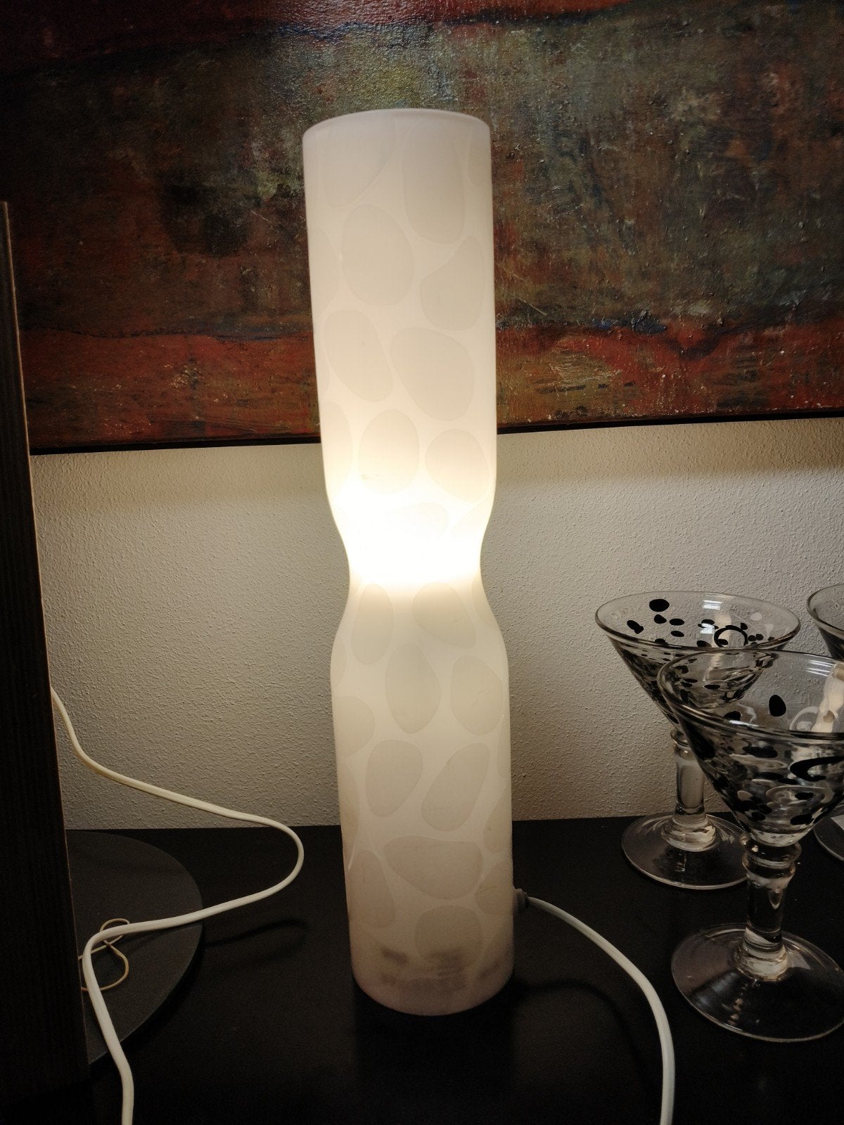 Vintage IKEA Smärrt Tafellamp – Mondgeblazen Matglas Design, Wit, Ophalen of Verzenden, Glas, IKEA