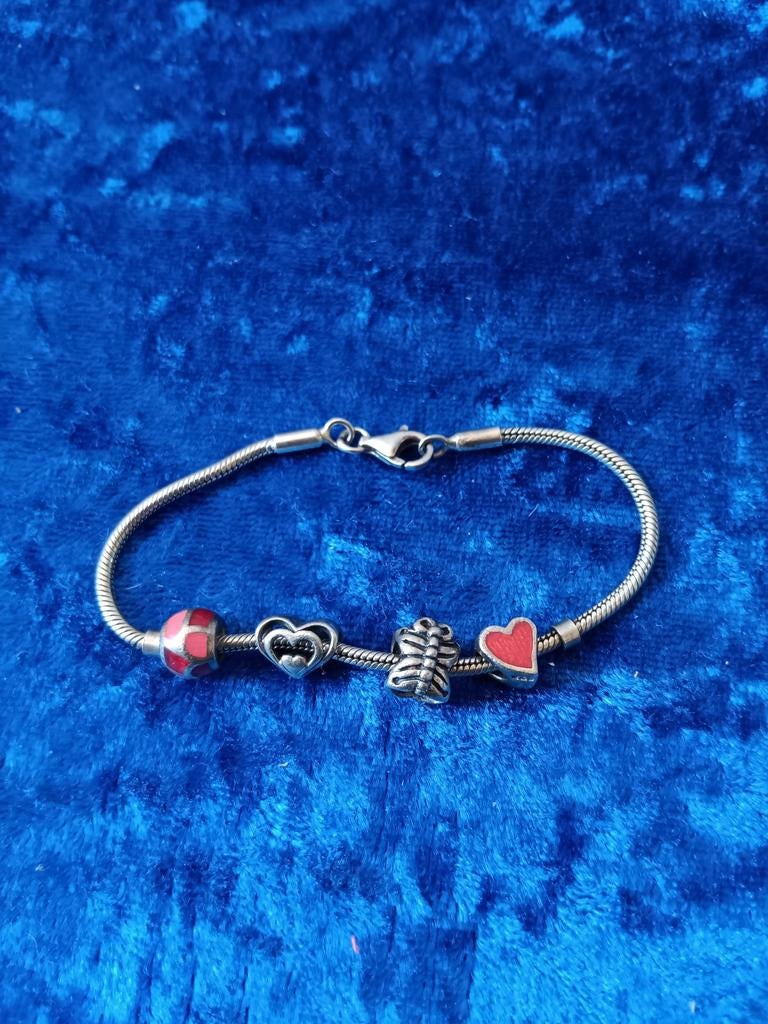 Zilveren kinderarmband met bedels - Piccolo/Pandora, Gebruikt, Ophalen of Verzenden, Met bedels of kralen, Zilver