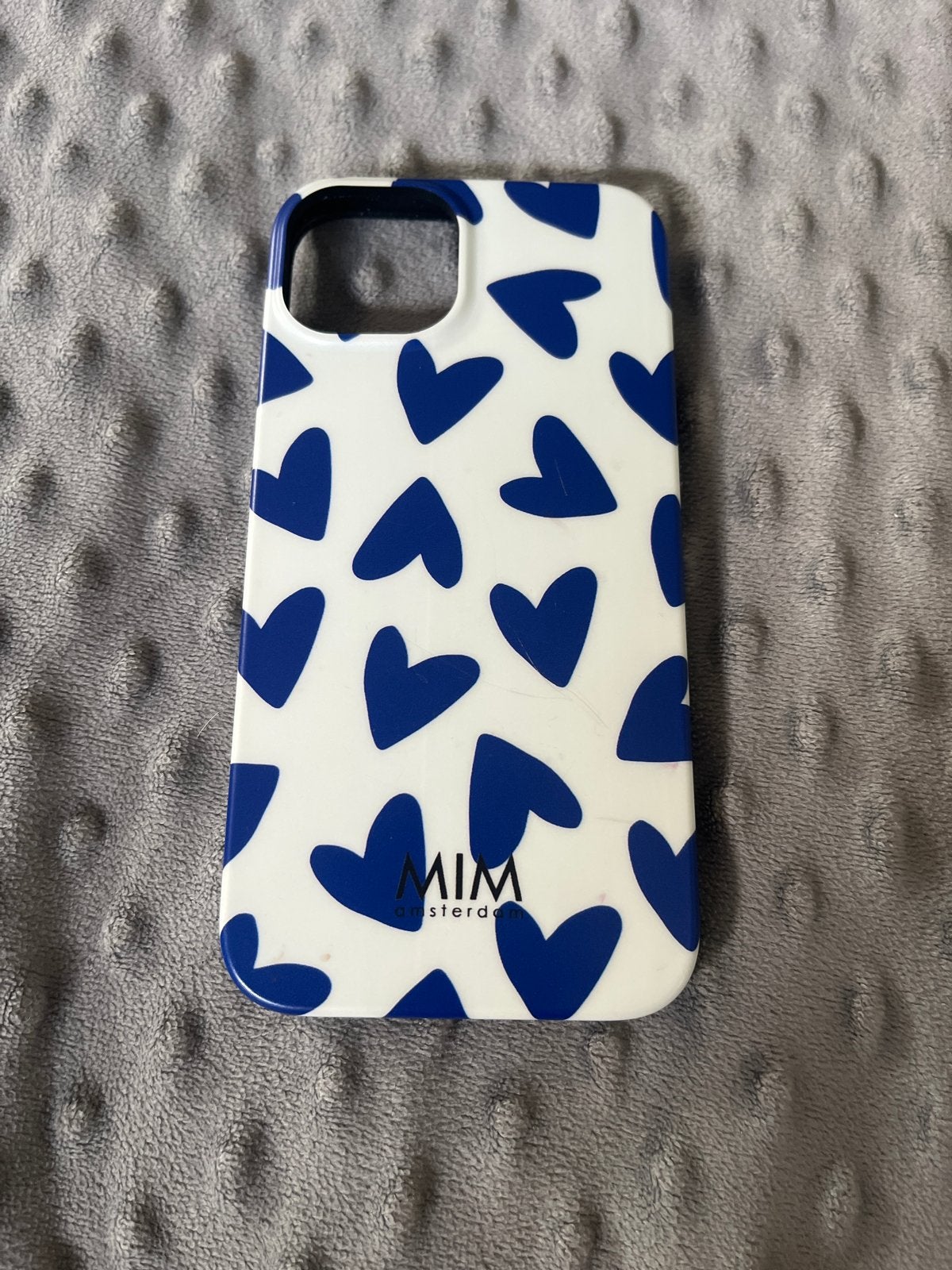 MIM Amsterdam iPhone hoesje met blauwe hartjes, Overige merken, Hoesje of Tasje, Zo goed als nieuw, Wit