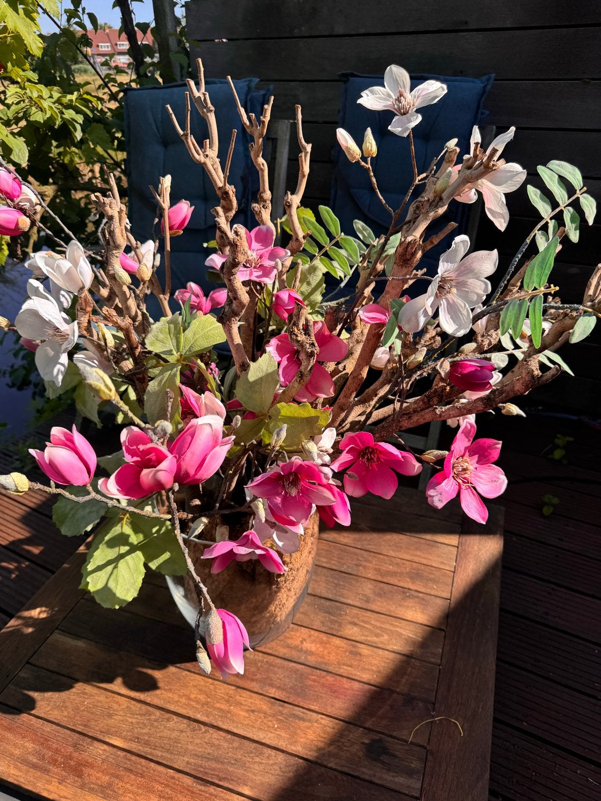 Prachtig kunstbloemstuk met roze en witte bloesem, Ophalen, Binnen, Gebruikt, Textiel